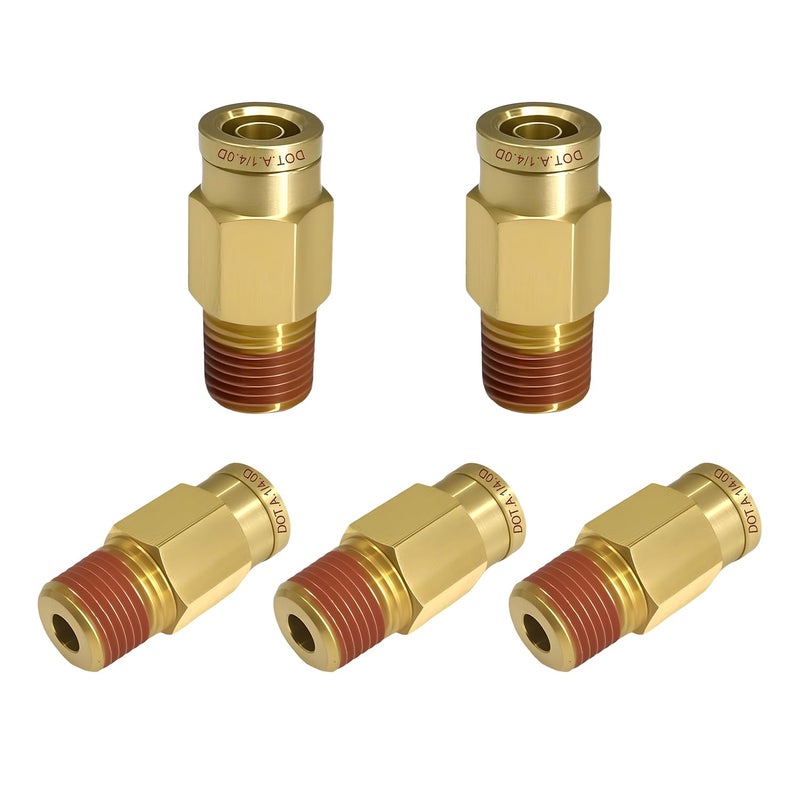 Siptenk 5 PCS 1/4" DOT Brass Push to Connect Fittings, 1/4" OD Tube x 1/8" NPT Thread Air Brake Line Fitting for Truck Trailers Industry Air System - Image 1